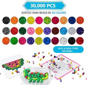 img 2 attached to 🧩 30,000 Piece Fuse Beads Kit with 30 Vibrant Colors at 5MM for Kids - Includes 10 Ironing Papers, 48 Patterns, 7 Clear Pegboards, Tweezers - Compatible with Perler Beads Kit