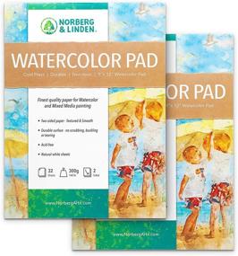 img 4 attached to 🎨 Norberg &amp; Linden 64 Sheets Mixed Media Painting Watercolor Pad (2 Count) - 9x12 Sheets with Durable Cover - Double-Sided Paper for Ideal Texture in Painting, Coloring, and Sketching - Cold Pressed, 300g