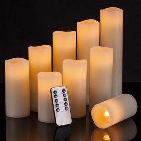 img 3 attached to Ivory Flameless Candles - Set of 9 Battery Operated LED Candles with Remote Control and Timer - Real Wax Pillar Flickering Candles in H 4", 5", 6", 7", 8", 9" Sizes