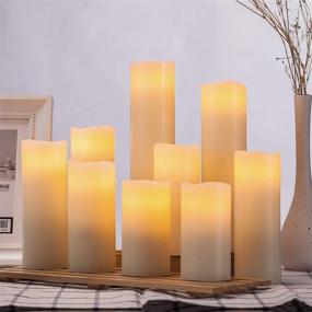 img 2 attached to Ivory Flameless Candles - Set of 9 Battery Operated LED Candles with Remote Control and Timer - Real Wax Pillar Flickering Candles in H 4", 5", 6", 7", 8", 9" Sizes