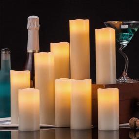 img 1 attached to Ivory Flameless Candles - Set of 9 Battery Operated LED Candles with Remote Control and Timer - Real Wax Pillar Flickering Candles in H 4", 5", 6", 7", 8", 9" Sizes