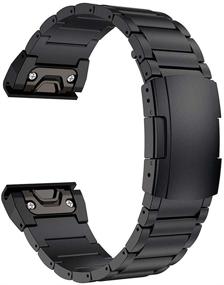 img 4 attached to 👉 Titanium Metal Quick Release Easy Fit Watch Band with Double Button Clasp for Garmin Fenix 5 5 Plus 6 6 Pro/Forerunner 935/945 Smartwatch, Black