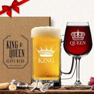 king beer queen wine glass set - perfect his and hers couple drinkware for anniversaries and wedding gifts - funny mr and mrs housewarming glassware - birthday or bridal gift option - novelty royalty inspired fancy glasses логотип