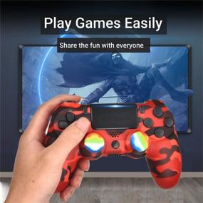 img 1 attached to 🎮 YU33 Red Camo Wireless Controller Compatible with P-4 - Complete Bundle: 1 Pack Cables, 2 Rainbow Caps, Powerful Motors, 800mAh Battery - Red Camo, 2021 Edition - Affordable Joystick