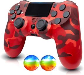 img 4 attached to 🎮 YU33 Red Camo Wireless Controller Compatible with P-4 - Complete Bundle: 1 Pack Cables, 2 Rainbow Caps, Powerful Motors, 800mAh Battery - Red Camo, 2021 Edition - Affordable Joystick