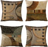 🛋️ womhope set of 4 vintage geometric decorative throw pillow covers - enhance your living room, couch, and bed décor with brown cushion cases - 18 x 18 inch size logo