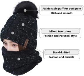 img 3 attached to 👒 Womens Pom Beanie Hat Scarf Set: Cute Winter Ski Hat with Fleece Lined and Slouchy Knit Skull Cap by LCZTN