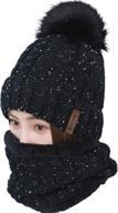 👒 womens pom beanie hat scarf set: cute winter ski hat with fleece lined and slouchy knit skull cap by lcztn logo