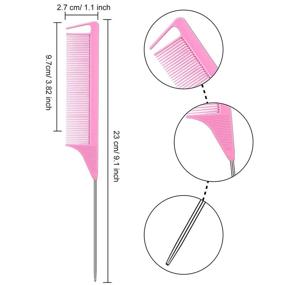img 3 attached to Набор для укладки волос из 16 предметов: скрепки для разделения волос, гребни с хвостом из углеродистой нержавеющей стали, гребень пинтейл и утконогие заколки для создания причесок и текстурирования волос - черный и розовый