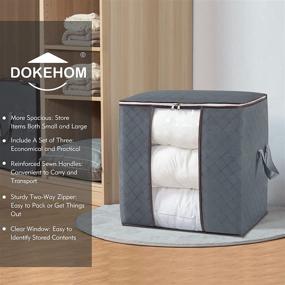 img 3 attached to Dokehom 90L Large Clothes Storage Bag Organizer: Ultimate Solution for Comforters, Blankets, Bedding, and More! Reinforced Handle for Easy Handling, Collapsible Under Bed Storage - Grey