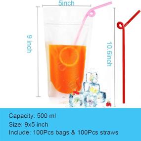 img 3 attached to 🥤 Convenient and Versatile: 100 Pcs Drink Pouches with Straws - Reusable Clear Plastic Bags for Hot & Cold Drinks