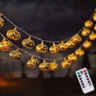 🎃 vibrant 30 led halloween pumpkin decoration lights: battery operated with remote, perfect for indoor/outdoor parties & halloween decor - yellow/gold logo