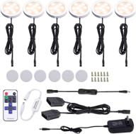 🔦 aiboo 12v led under cabinet lights kit 6 pack black cord aluminum puck lights for kitchen counter closet lighting with rf remote control - dimmable 6 lights, 12w, 2700k warm white логотип