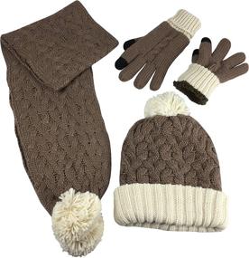 img 1 attached to ❄️ N'Ice Caps Women's 2-Ply Cable Knit Hat, Scarf, and Glove Winter Set - Fully Lined, 3PC Set