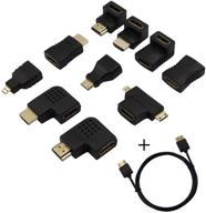 универсальный и удобный набор адаптеров hdmi: 10 штук для различных устройств, от мужского к женскому / от женского к женскому, minihdmi, micro hdmi, угловые адаптеры левый и правый, адаптер hdmi 90/270 градусов с hdmi-кабелем длиной 5 футов. логотип