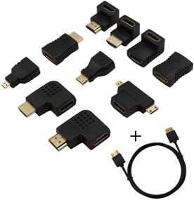 img 4 attached to Универсальный и удобный набор адаптеров HDMI: 10 штук для различных устройств, от мужского к женскому / от женского к женскому, MiniHDMI, Micro HDMI, угловые адаптеры левый и правый, адаптер HDMI 90/270 градусов с HDMI-кабелем длиной 5 футов.