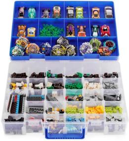img 2 attached to 🧸 Bins &amp; Things Toy Storage Organizer and Display Case - Beyblades, LOL Dolls, LPS Figures Compatible- Portable Adjustable Box with Carrying Handle (Blue)