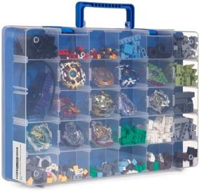 img 4 attached to 🧸 Bins &amp; Things Toy Storage Organizer and Display Case - Beyblades, LOL Dolls, LPS Figures Compatible- Portable Adjustable Box with Carrying Handle (Blue)