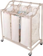 smart design deluxe rolling triple compartment laundry sorter hamper with wheels - 6 load capacity - durable steel metal frame - clothes and laundry - home storage - 30 x 32 inch - beige logo