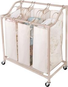 img 4 attached to Smart Design Deluxe Rolling Triple Compartment Laundry Sorter Hamper with Wheels - 6 Load Capacity - Durable Steel Metal Frame - Clothes and Laundry - Home Storage - 30 x 32 Inch - Beige