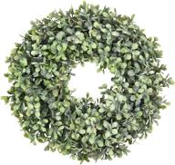 🌿 sunm boutique artificial frost spray boxwood wreath - 17'' green leaves round wreath for front door, hanging wall, window, wedding, party decor логотип