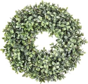 img 4 attached to 🌿 Sunm Boutique Artificial Frost Spray Boxwood Wreath - 17'' Green Leaves Round Wreath for Front Door, Hanging Wall, Window, Wedding, Party Decor