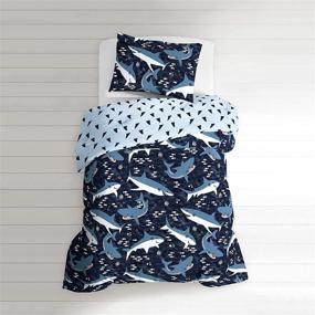 img 1 attached to 🦈 Dream Factory Kids Twin Navy Sharks Easy-Wash Cotton Comforter & Pillow Sham Set: Super Soft & Durable