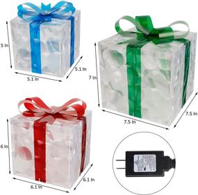 img 3 attached to 🎁 GUOOU Set of 3 Lighted Gift Boxes: Festive 60 LED Transparent Christmas Decorations