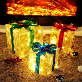 img 1 attached to 🎁 GUOOU Set of 3 Lighted Gift Boxes: Festive 60 LED Transparent Christmas Decorations