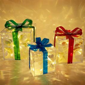 img 4 attached to 🎁 GUOOU Set of 3 Lighted Gift Boxes: Festive 60 LED Transparent Christmas Decorations