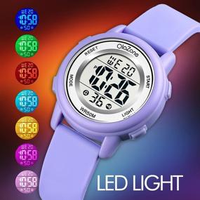 img 2 attached to Digital Watch for Girls with 7-Color Flashing Light, Water Resistance of up to 164FT, and Alarm, Ideal for Ages 5-10 - Model 1721
