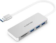 🖥️ lention 3-port usb 3.0 type a hub with sd/micro sd card reader - multiport adapter for macbook air/pro, windows laptops - silver logo