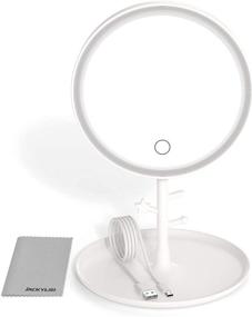 img 4 attached to JACKYLED Rechargeable Makeup Mirror: 3 Color Lighting Modes, Dimmable Touch Screen, USB Charging & Storage Tray