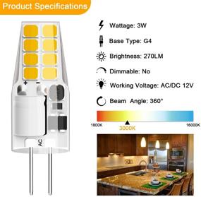 img 2 attached to 💡 G4 LED Bulb T3 JC Bi-Pin Base 3W AC/DC 12V Warm White 3000K - Energy Saving Replacement for Under Cabinet Puck Light