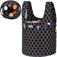 🧶 nicogena large capacity knitting bag for ongoing projects - drawcord closure, wristlet tote with 2 oversized grommets, lantern black logo