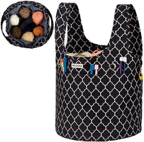 img 4 attached to 🧶 NICOGENA Large Capacity Knitting Bag for Ongoing Projects - Drawcord Closure, Wristlet Tote with 2 Oversized Grommets, Lantern Black