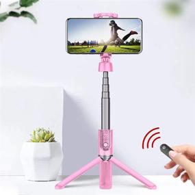 img 3 attached to 📸 HOTKAY Selfie Stick Tripod - Portable Aluminum Phone Tripod with Bluetooth Remote for Apple & Android Devices, Expandable & Non-Skid Feet (Pink)