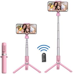 img 4 attached to 📸 HOTKAY Selfie Stick Tripod - Portable Aluminum Phone Tripod with Bluetooth Remote for Apple & Android Devices, Expandable & Non-Skid Feet (Pink)