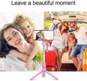 img 1 attached to 📸 HOTKAY Selfie Stick Tripod - Portable Aluminum Phone Tripod with Bluetooth Remote for Apple & Android Devices, Expandable & Non-Skid Feet (Pink)