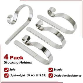 img 3 attached to 🎅 4 Pack Adjustable Christmas Stocking Holders for Mantle - Non-Skid Stocking Hangers - Lightweight Hooks for Fireplace Home Decor