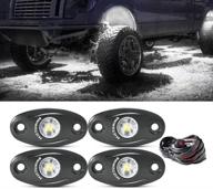 mictuning 4 pods white led rock lights: waterproof underglow kit for car truck atv utv suv offroad boat logo