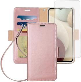 img 4 attached to 📱 ERAGLOW Samsung Galaxy A12 Case - Rose Gold Wallet Flip Cover with Stand, Card-Slots & Tempered Glass Screen Protector