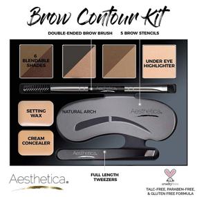 img 3 attached to 🎁 Aesthetica Brow Contour Kit - Complete Eyebrow Makeup Palette Set with 6 Powders, 5 Stencils, Brush Duo, Tweezers, Wax, and Highlighter - Unique Birthday Gifts for Women
