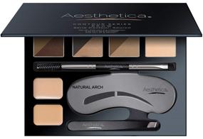 img 4 attached to 🎁 Aesthetica Brow Contour Kit - Complete Eyebrow Makeup Palette Set with 6 Powders, 5 Stencils, Brush Duo, Tweezers, Wax, and Highlighter - Unique Birthday Gifts for Women