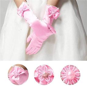 img 2 attached to 👧 Stunning 6 Pairs of Kids Stretch Satin Long Finger Pearl Bow Dress Gloves for Girls