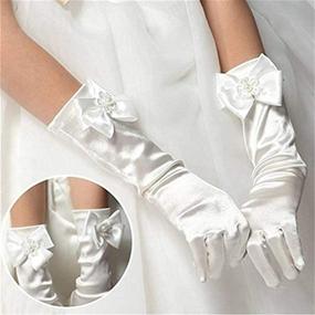 img 3 attached to 👧 Stunning 6 Pairs of Kids Stretch Satin Long Finger Pearl Bow Dress Gloves for Girls