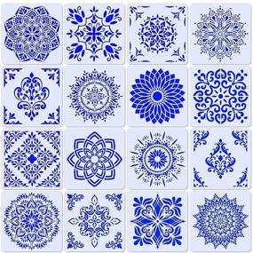 img 4 attached to 🎨 Set of 16 Reusable Mandala Stencils for Painting on Wood, Floors, Walls, Tiles, Fabric, and Furniture - Large Pattern Templates (7.9 x 7.9 inch)