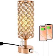 crystal touch control bedside table lamp with 3-way dimmable light, modern nightstand desk lamp with dual usb charging ports and crystal decorative base логотип