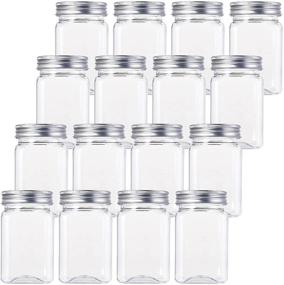 img 4 attached to Bekith 12oz Clear Plastic Jars With Lids, Set of 16 – Airtight Containers for Food Storage | Refillable Square Plastic Jars for Dry Foods, Peanut Butter, Honey & Jam Storage