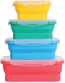 img 4 attached to BPA free airtight plastic lids - Set of 4 small and large collapsible silicone food storage containers for meal prep, cereal, pantry organization - Ideal for kids lunch boxes - Microwave & freezer-friendly